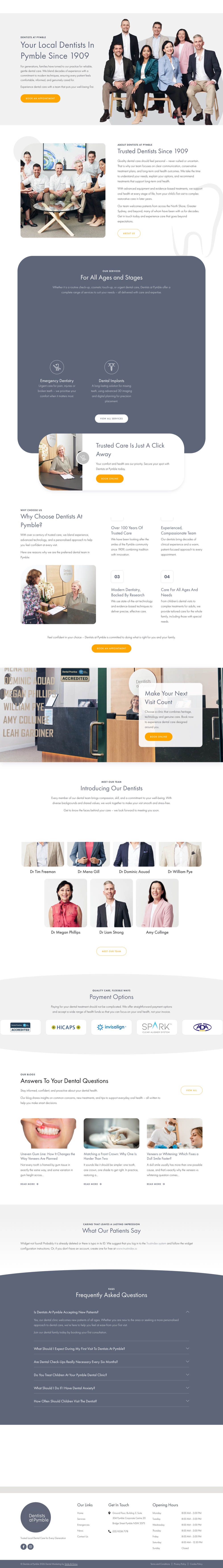 Dentists at Pymble dental practice website full homepage