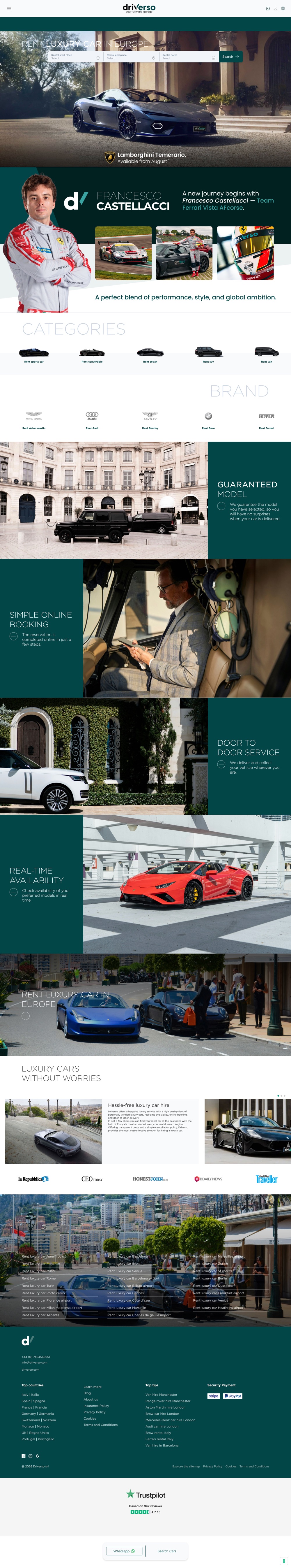Driverso car rental website full homepage