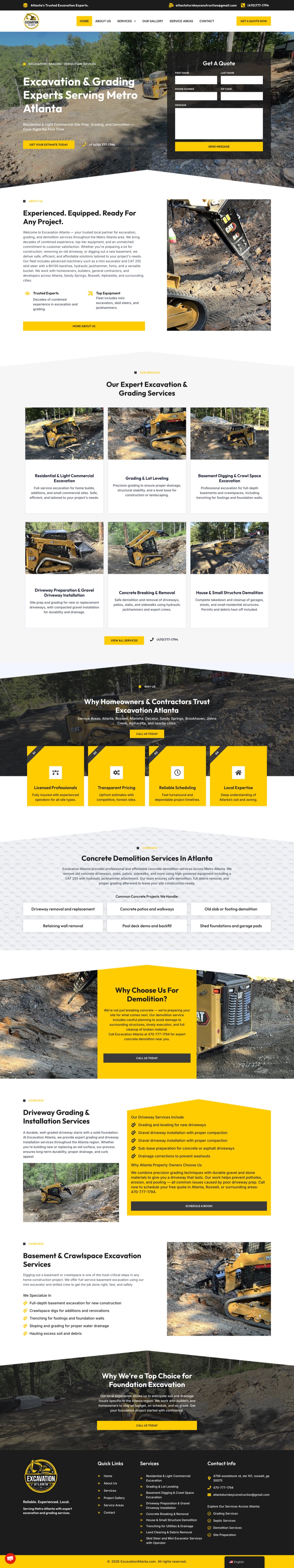 Excavation Atlanta service website full homepage