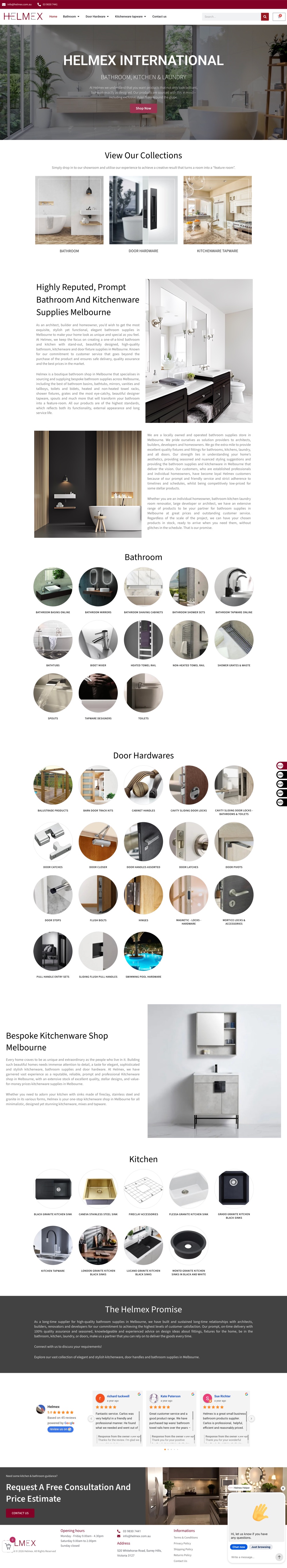 Helmex bathroom and kitchenware website full homepage