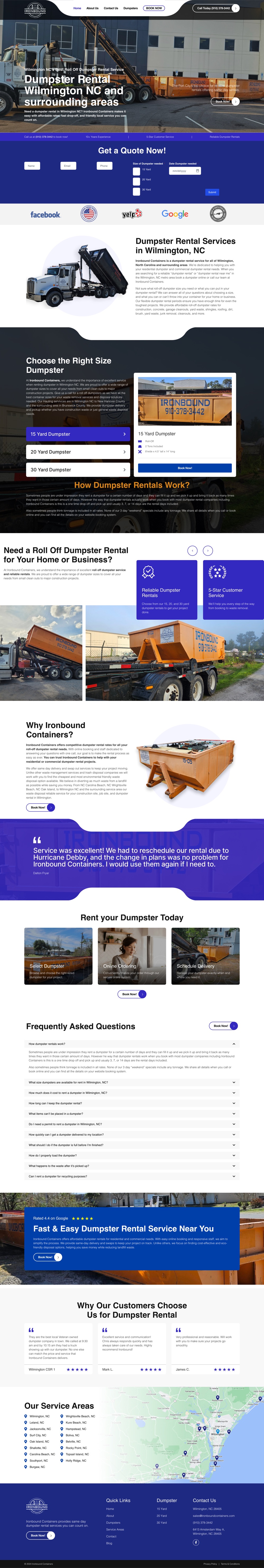 Ironbound Containers dumpster rental website full homepage
