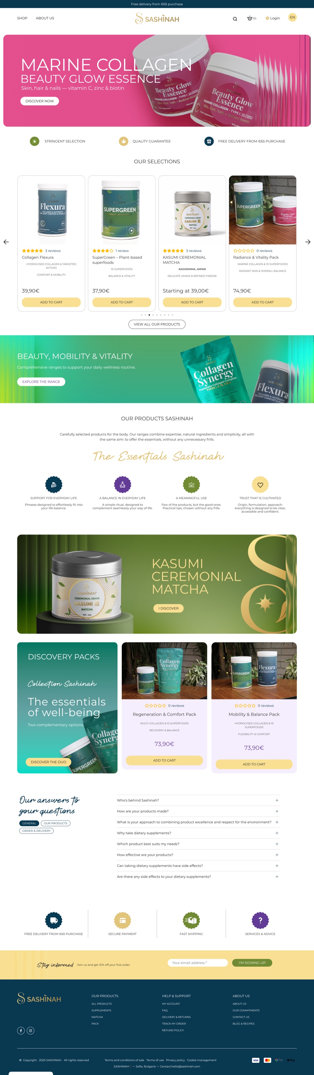 Sashinah multilingual WooCommerce store full homepage