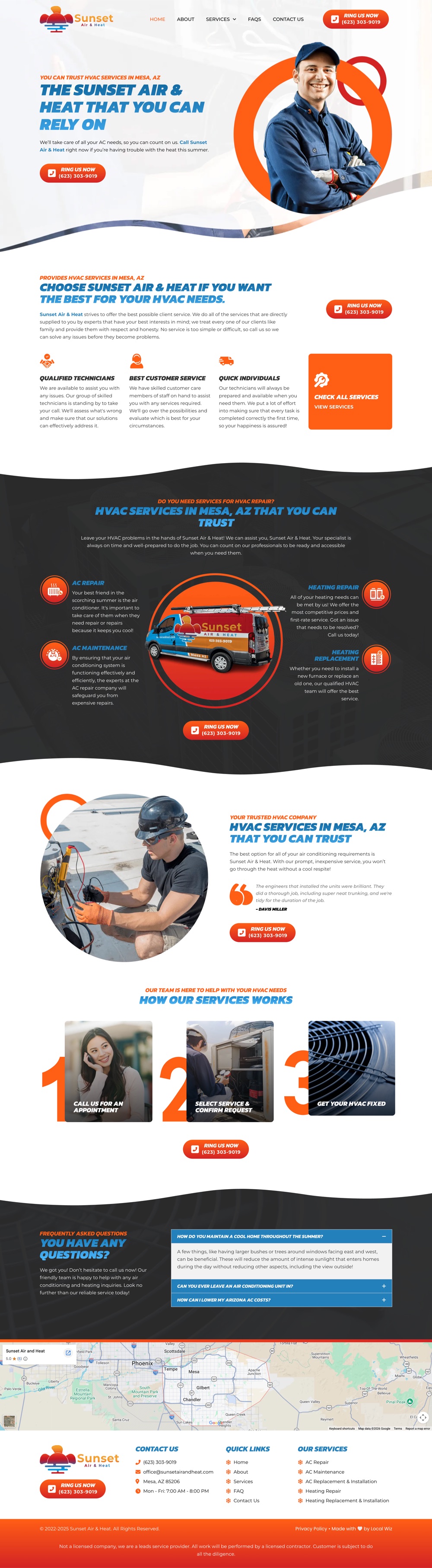 Sunset Air and Heat HVAC website full homepage